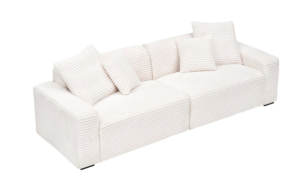 English Elm 104.72-inch Four Seat Beige Corduroy Sofa with Plush Foam Cushions for Spacious Living Rooms W1658P328855
