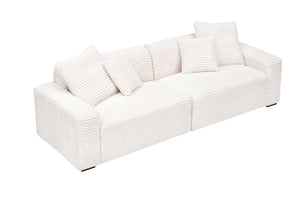 English Elm 104.72-inch Four Seat Beige Corduroy Sofa with Pillows for Spacious Living Rooms W1658P328857