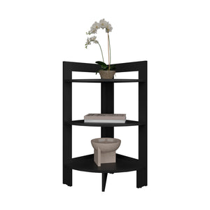 English Elm Corner Table Sharon Black — Three-Tier Engineered Wood Corner Shelf, Space-Saving Display & Storage Solution B092P238756