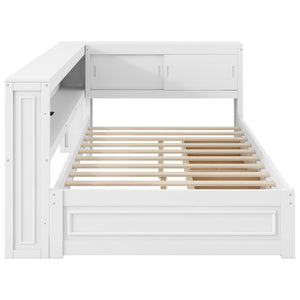 English Elm Full Pine Platform Daybed with Led Lighting Usb Charging Headboard Shelf and Drawers White N7090004032K