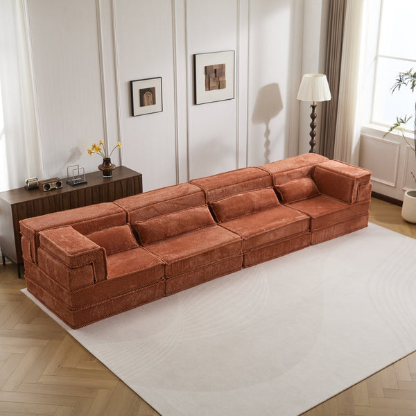 English Elm Compression Mahjong Sofa: Cozy Modular Floor Bed With Memory Foam & 4 Pillows, No Assembly, Orange W3723S00030