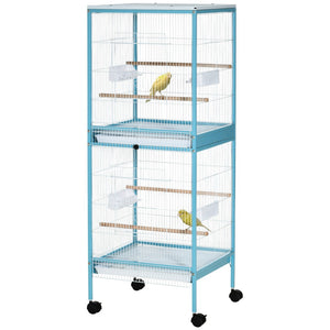 English Elm Pawhut Two-tier Indoor Bird Aviary Steel Wire Cage with Rolling Casters Multi-door W2225P217029