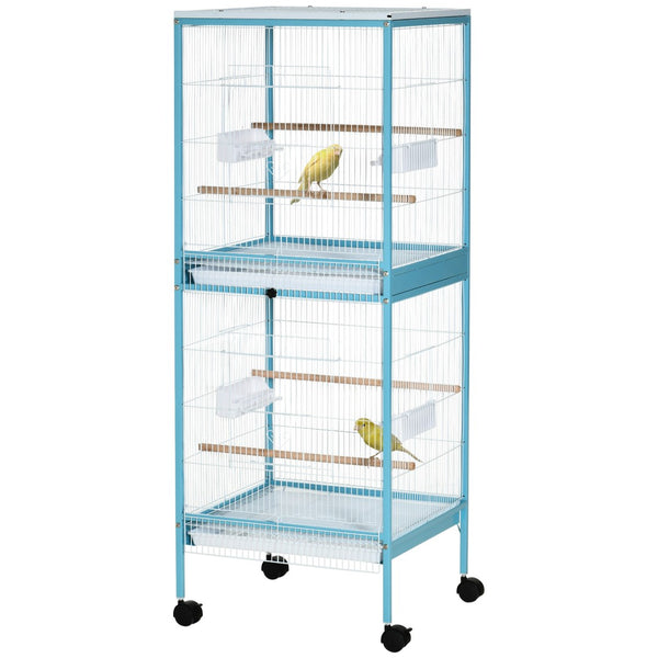 English Elm Pawhut Two-tier Indoor Bird Aviary Steel Wire Cage with Rolling Casters Multi-door W2225P217029