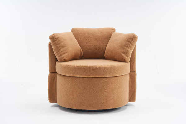 English Elm 029-Teddy Plush Teddy Fabric Swivel Storage Chair with Back Cushion, 360° Rotating Cozy Lounge Seat khaki W527P166252