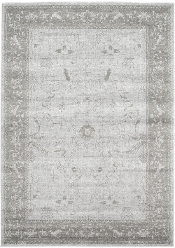 Unique Loom La Jolla Floral Machine Made Floral Rug Light Gray, Gray 7' 1" x 10' 0"