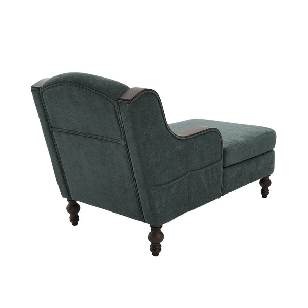 English Elm UNITED Oversized Chaise Lounge Sofa Bed with Solid Wood Arms, High-Resilience Foam, 800lb Capacity and Storage Pockets Emerald W1568S00207