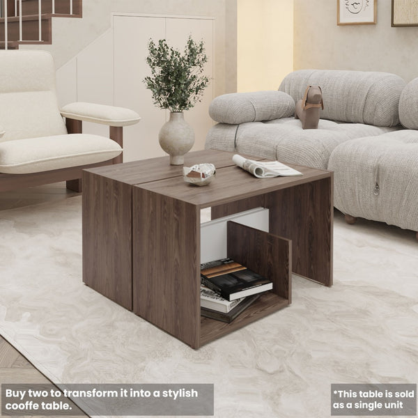 English Elm Vega Side Table In Dark Walnut & White Melamine - Stylish Open Storage For Modern Spaces B128P287509-GIGA