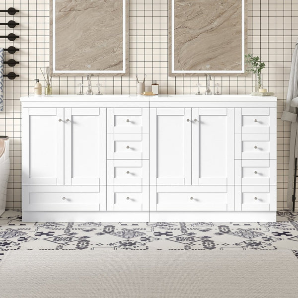 English Elm 72-inch Shaker Double Sink Freestanding Vanity with Resin Basins and Soft Close Storage N729P000010K-2