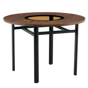 English Elm Table Set Modern Round 42 Inch Wood Grain Glass Inset with 4 Fabric Chairs for Dining W1151S04477