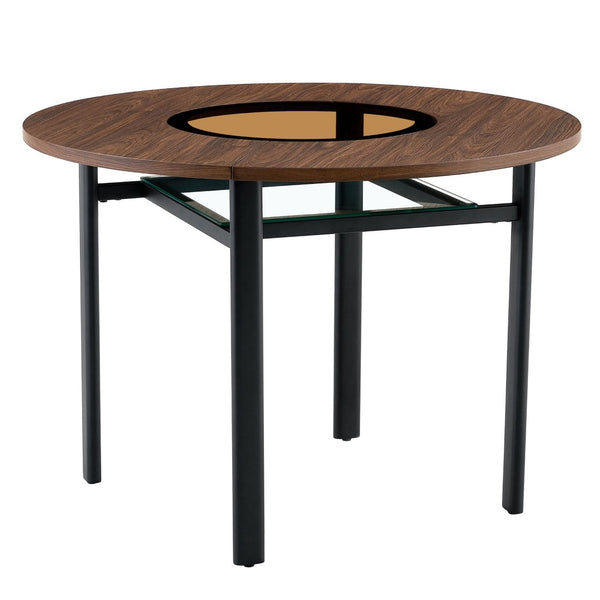 English Elm Table Set Modern Round 42 Inch Wood Grain Glass Inset with 4 Fabric Chairs for Dining W1151S04477