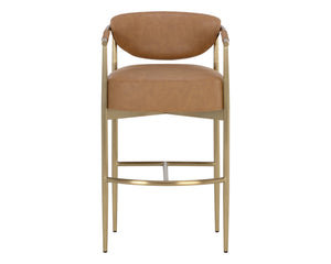 Sunpan Heloise Barstool - Elegant Faux Leather Upholstery With Gold Stainless Steel For Chic Dining Spaces Brown Faux Leather 112065