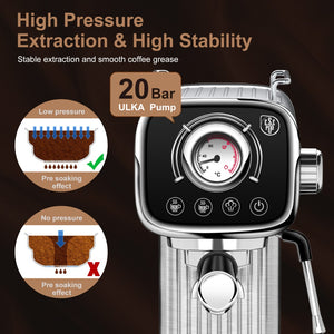 English Elm 20 Bar Espresso Machine Stainless Steel Compact Vintage Style with Steam Wand W1002P292362