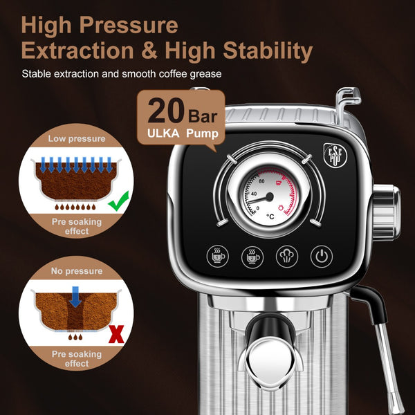 English Elm 20 Bar Espresso Machine Stainless Steel Compact Vintage Style with Steam Wand W1002P292362