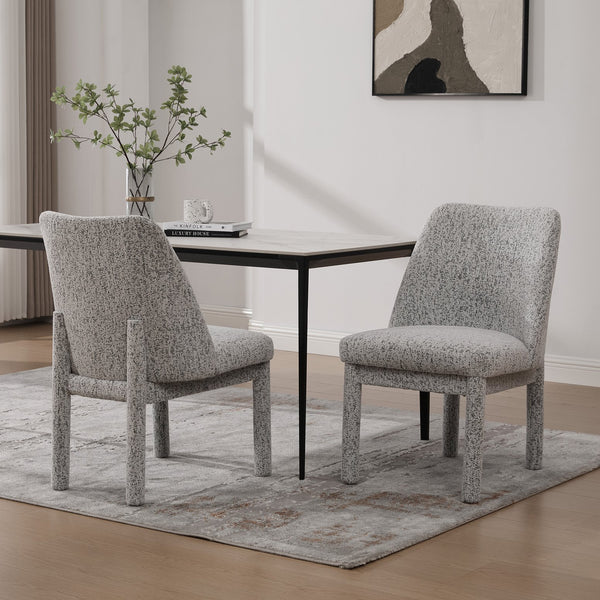 English Elm 21.46" Modern Minimalist Chenille Dining Chair Set of 2 with Rubberwood Legs, Curved High Back Comfort White+Black W3189P351395