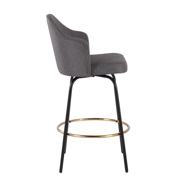 English Elm Ahoy Contemporary Counter Stool Set Of 2 - Stylish Grey Fabric With Black Metal Legs & Gold Footrest B202S00149