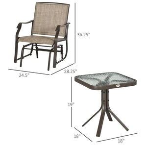 English Elm Outsunny 3-Piece Outdoor Glider Bistro Set With Glass Tabletop, Perfect For Patio, Garden & Porch W2225P217095-GIGA