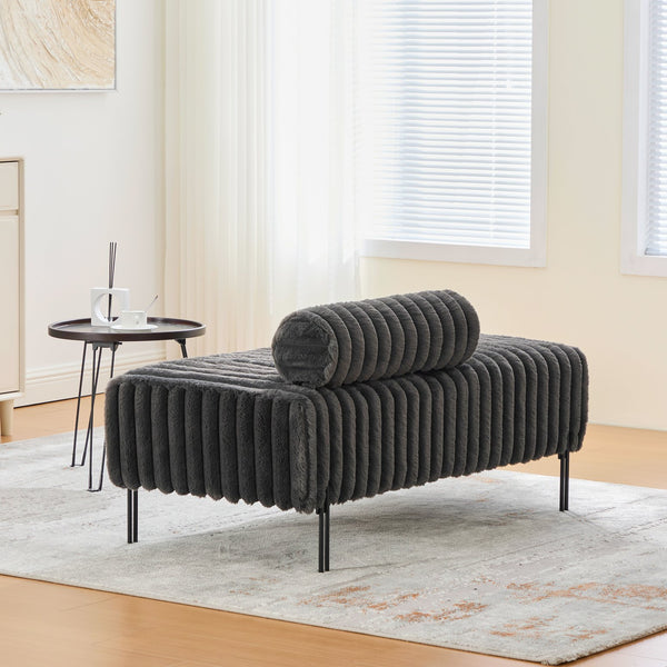 English Elm 49.6" Upholstered Mini Loveseat Bench with Faux Fur Back, Metal Legs, Compact 2-Seater for Small Spaces Charcoal W3118P307508