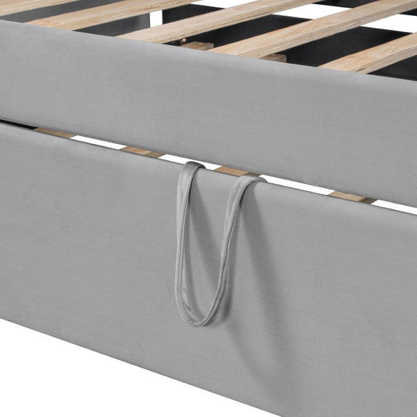 English Elm Twin Velvet Upholstered Daybed with Pop up Trundle for Guest or Kids Rooms Gray SF000197AAE