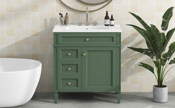 English Elm 30'' Modern Bathroom Vanity With Ceramic Sink, Ample Storage & Soft-Close Drawers For Elegance N710P206904F