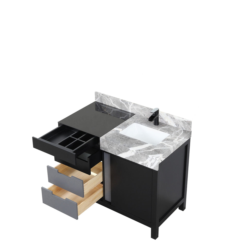 English Elm Black Bath Vanity 42" With Castle Grey Marble Top & Matte Black Faucet – Modern Storage Solution! B2731P261091