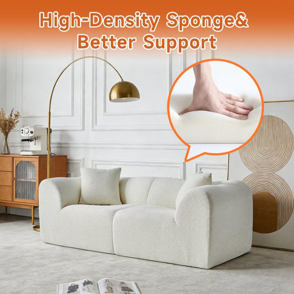 English Elm Modern Velvet Two Seat Loveseat with Pillows Compact Upholstered Sofa for Apartment Beige W1765P349639