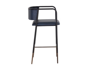 Sunpan Brenan Counter Stool - Elegant Curved Backrest, Unique Faux Leather, Black Metal Frame & Brass Caps Bravo Admiral