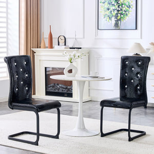 English Elm Luxury Pu Upholstered Dining Chair Set of 4 with Channel Stitching and Metal Legs Black W1512P491881