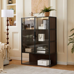 English Elm 51.2'' Freestanding Lighted Display Cabinet With Adjustable Glass Shelves & Hidden Storage For Décor N845P261777D