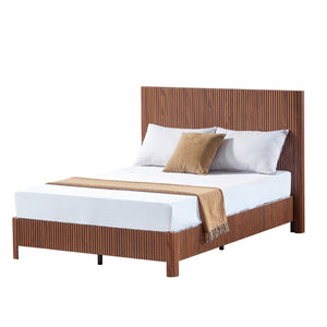 English Elm Full Platform Bed Corrugated Wood Ribbed Headboard Farmhouse Contemporary Frame Walnut W1820P423199