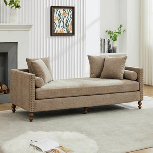 English Elm 75.2'' Chenille Upholstered Daybed Chaise with Nailhead Trim and Rubberwood Legs Taupe W3188S00057