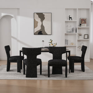 English Elm 22.05" Modern Upholstered Chenille Dining Chair Set of 4 with Rubberwood Legs, Curved Armless Comfort Black+Grey W3189S00002