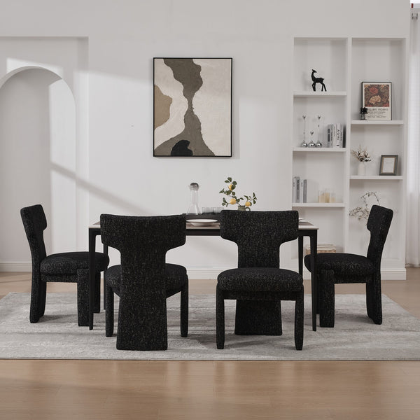 English Elm 22.05" Modern Upholstered Chenille Dining Chair Set of 4 with Rubberwood Legs, Curved Armless Comfort Black+Grey W3189S00002