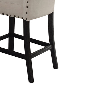 English Elm Beige Parson Counter Height Chair Set of 2 with Nailhead Trim, Padded Linen Seat, Dark Oak Legs B062P209272