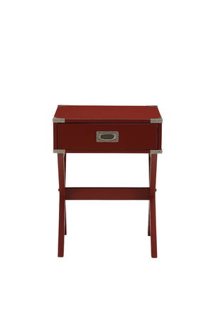 English Elm Babs Industrial Accent Table with X Base Metal Hardware and Single Storage Drawer Red B2726P270995