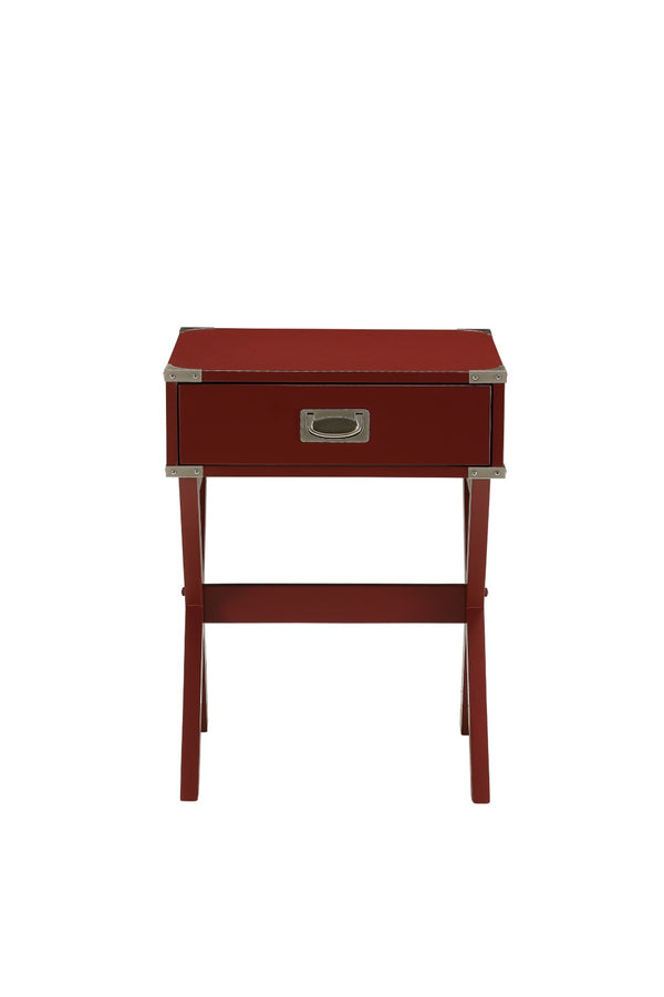 English Elm Babs Industrial Accent Table with X Base Metal Hardware and Single Storage Drawer Red B2726P270995