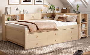 English Elm Twin Daybed Pine Frame with Trundle Desk Hutch Shelves and Storage for Kids Rooms Golden W1580S00460