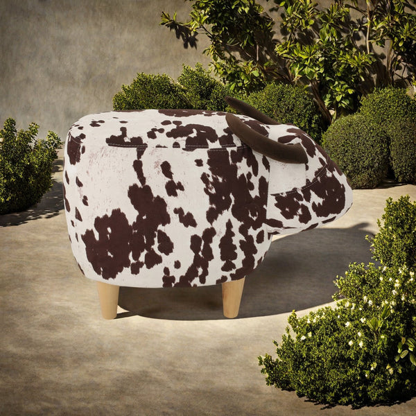 English Elm Christopher Knight Home® - Animal Cow Ottoman with Velvet Horns and Birch Legs — Whimsical Fabric Footstool for Cozy Décor Brown+White 61391.00