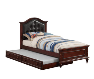 English Elm Contemporary Twin Bed with Trundle and Tufted Upholstered Headboard, Sturdy Slats, Kids Bedroom Furniture Black,Espresso 83 L x 12 W x 9 H B011S02035