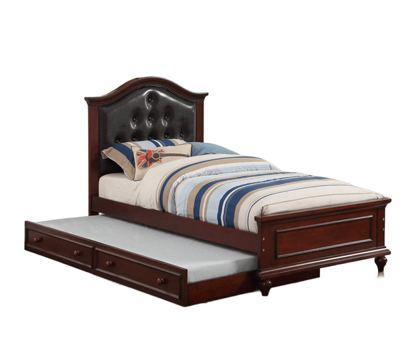 English Elm Contemporary Twin Bed with Trundle and Tufted Upholstered Headboard, Sturdy Slats, Kids Bedroom Furniture Black,Espresso 83 L x 12 W x 9 H B011S02035