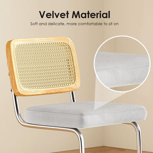 English Elm Dining Chairs Mid-Century Modern Rattan Backrest Bouclé Upholstered Metal Frame Comfortable Design LIGHT GREY T3623P379924