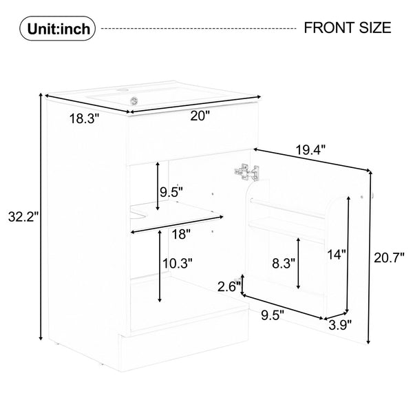 English Elm [video] 20 Inch Freestanding Bathroom Vanity with Ceramic Sink Soft Close Cabinet Gray N759P237946E