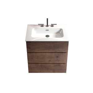 English Elm TIA 24" Wall Mount Space Grey Bathroom Vanity with Ceramic Basin, 20% More Storage, Soft-Close Drawers White+Walnut W1865S00071