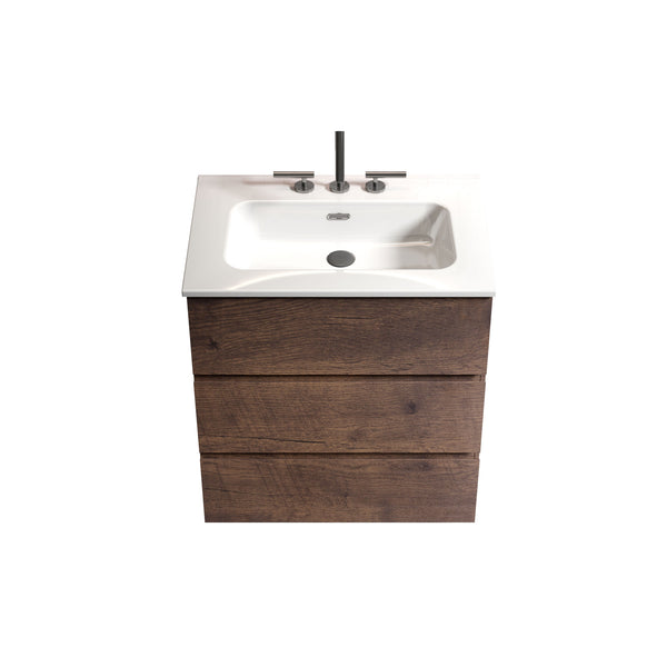 English Elm TIA 24" Wall Mount Space Grey Bathroom Vanity with Ceramic Basin, 20% More Storage, Soft-Close Drawers White+Walnut W1865S00071