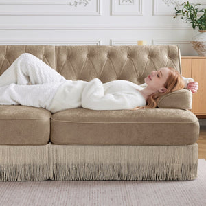 English Elm Sofa Modular Left Sectional Piece with Tufted Fleece Upholstery and Tassel Skirt W714P450817