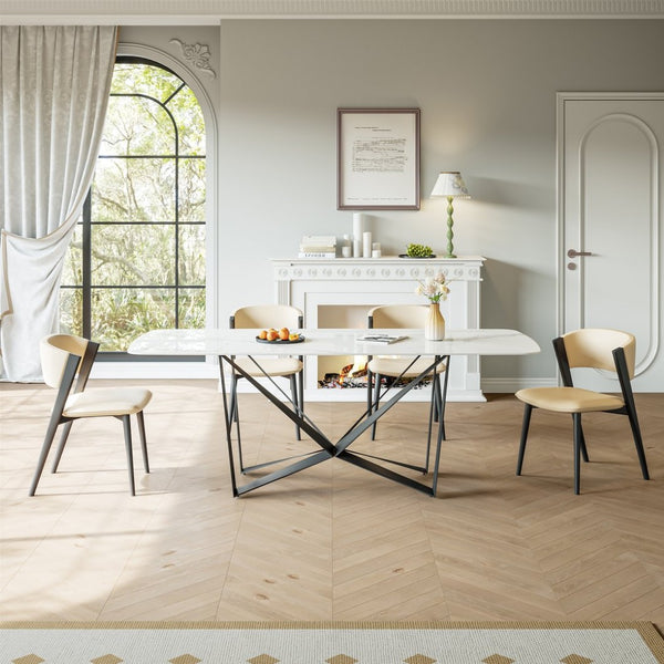 English Elm Carbon Steel Rectangular Dining Table with Stone Top for Contemporary Interiors W1002S00006