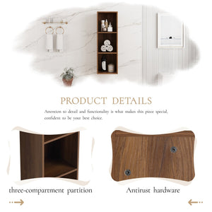 English Elm 12 Inch Wall Mounted Three Tier Storage Shelf Brown Ebony Finish for Bathroom Study W1972P457976