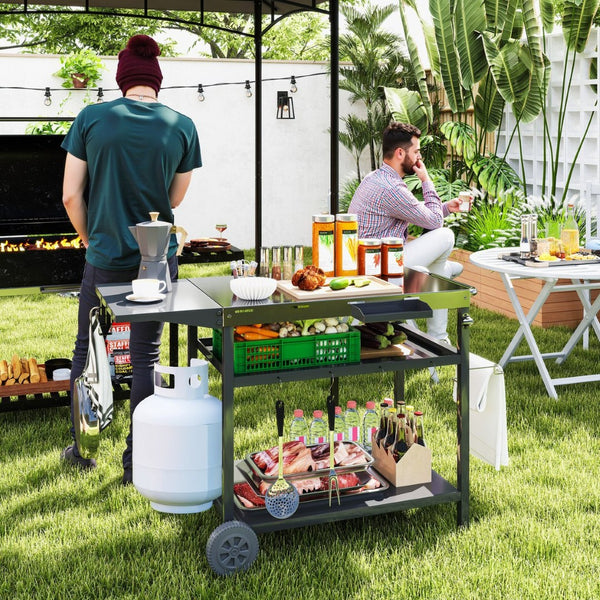 English Elm Outsunny Rolling Grill Cart Stainless Steel Patio Prep Station with Three Shelves W2225P485560