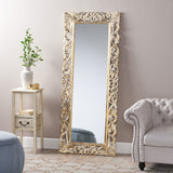 Christopher Knight Home® - Noble House - Emerton Traditional Standing Mirror with Floral Carved Frame, Distressed White and Gold