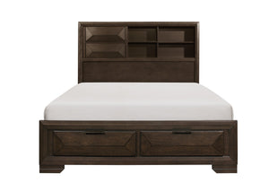 English Elm Contemporary Queen Platform Bed Bookcase Headboard Footboard Storage Espresso Finish B011S01250