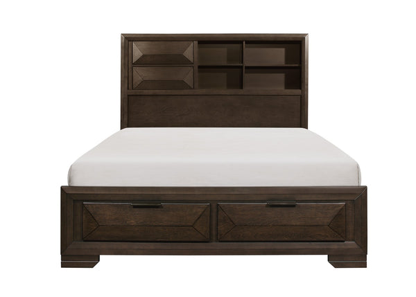 English Elm Contemporary Queen Platform Bed Bookcase Headboard Footboard Storage Espresso Finish B011S01250